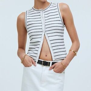 NWT‎ Madewell Women's XS Striped Split-Crewneck Cardigan Tank Sweater Lighthouse